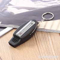 Black 4in1 Mini Survival Tool Thermometer Whistle Compass   